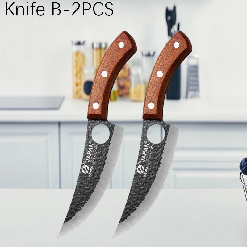 WXCOO Professional Hand Forged Butcher Knife with Wooden Handle Stainless Steel Boning Knife Cutter Full Tang Kitchen Knife