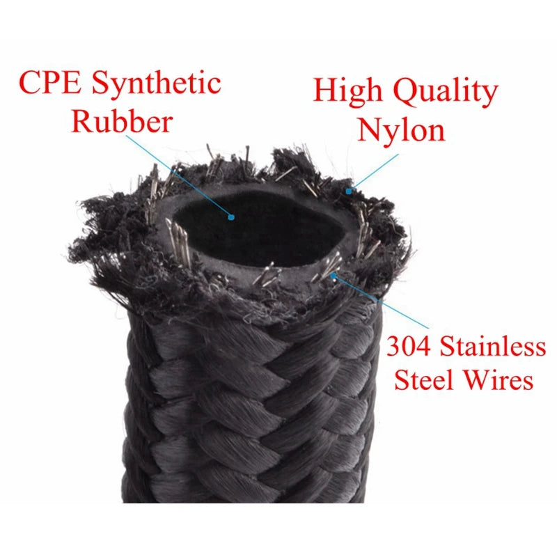 1M/3M/5M/6M AN4 AN6 AN8 AN10 Fuel Hose Oil Gas Cooler Hose Line Pipe Tube Nylon Stainless Steel Braided Inside CPE Rubber