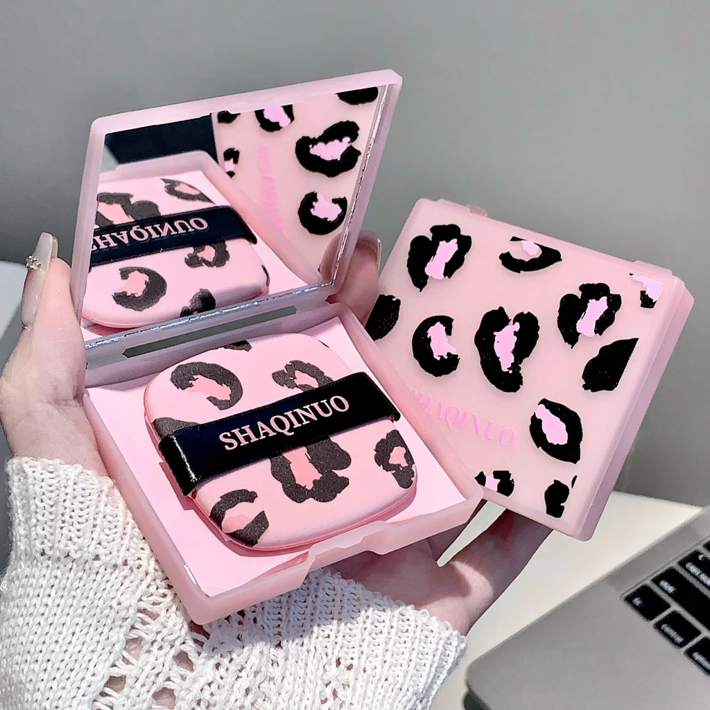 100 Sheets Pink Leopard Print Facial Oil Absorbing Paper Portable Storage Box with Mirror Beauty Tool