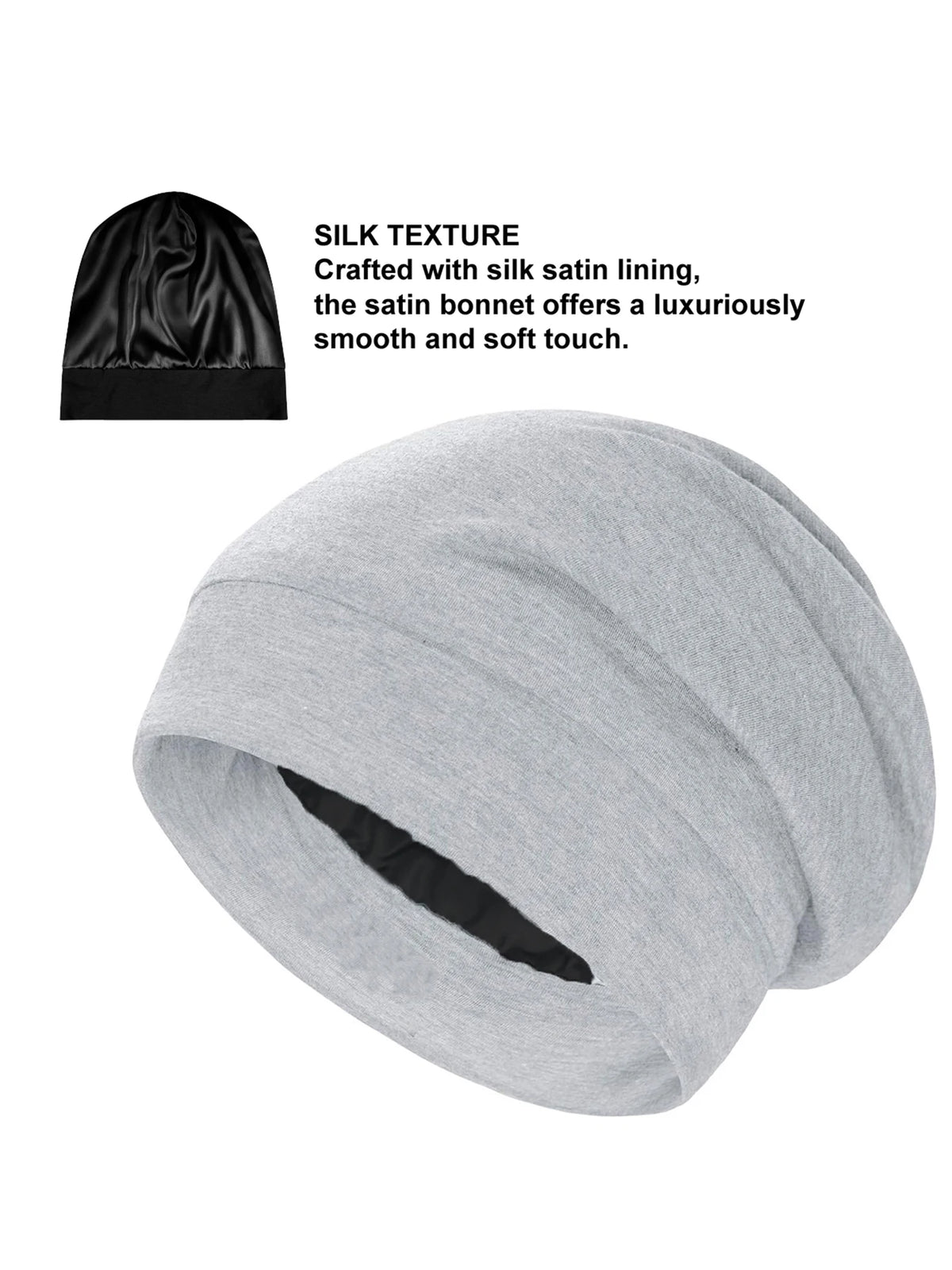 Women's Satin Bonnet Sleep Cap, Luxury Silk Satin Lined Night Hat, Anti-Frizz Hair Cover for Sleeping, Soft & Breathable Black B