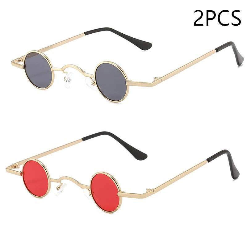 Vintage Rock Punk Man Sunglasses Classic Small Round Sunglasses Women Wide Bridge Metal Frame Black Lens Driving Eyewear