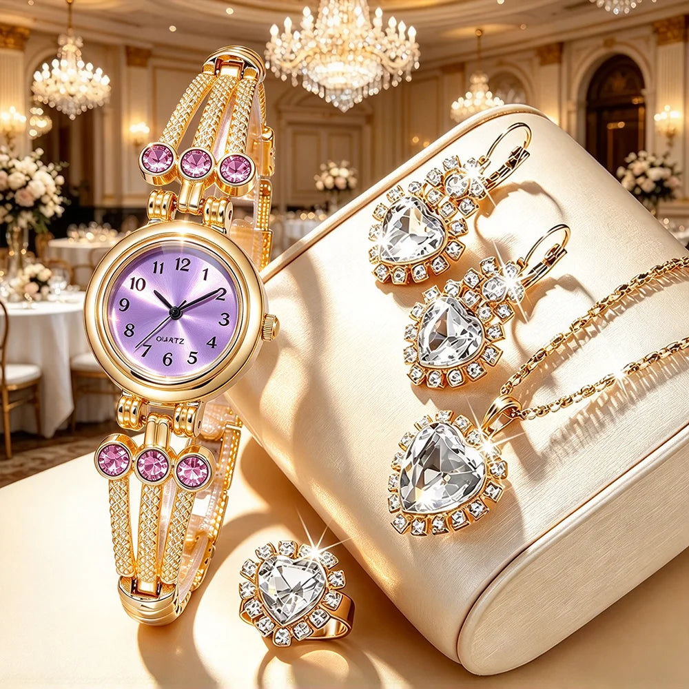 5-Piece Set, stylish and elegant luxury women's watch and bracelet set. Mother's Day and other festivals. (Box not included)