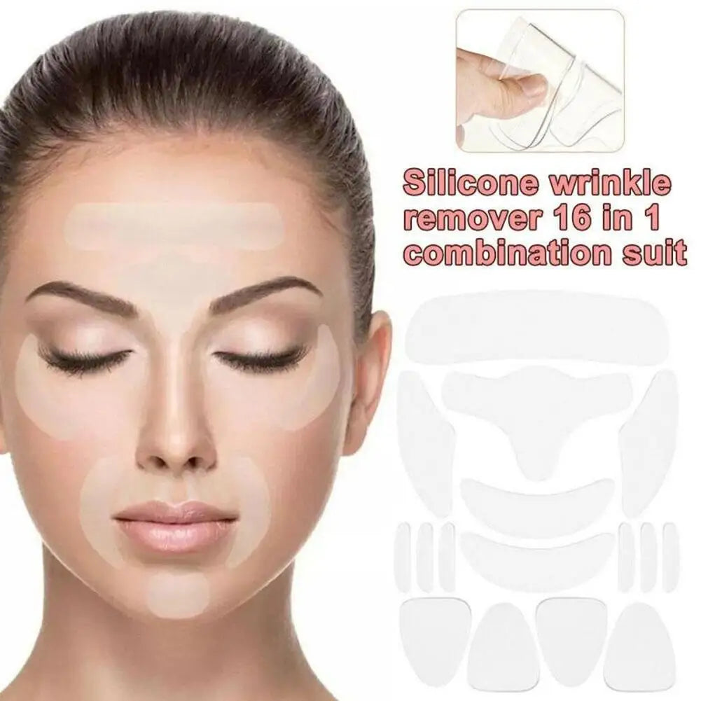 Skin Care Patch 16pcs Reusable Silicone Patches Anti Rimpel Pads Silicone Wrinkle Removal Sticker Face Forehead Neck Eye Sticker