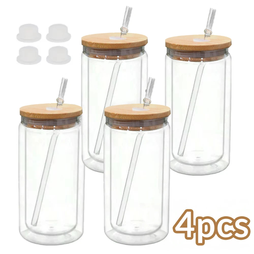 16OZ DIY Snowglobe Tumbler with Pre Drilled Hole Reusable Plastic Water Bottles Break-Resistant Mason Jar Cups for Holiday Gifts