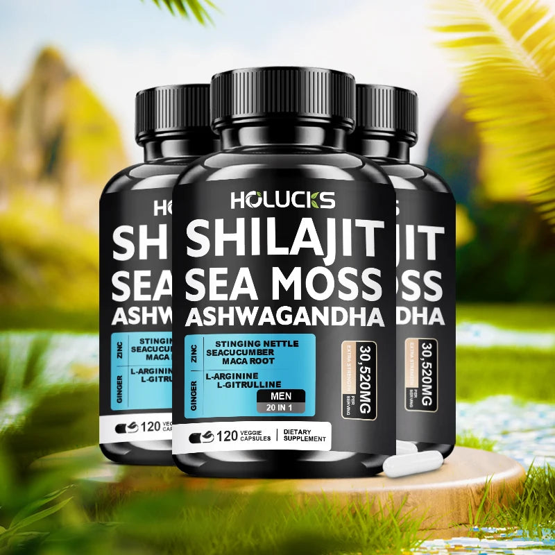 Buy 1 Get 1 Free! Pure Shilajit & Sea Moss Supplement, for Boosts Testosterone, Energy & Stamina, Supports Male Vitality, Men