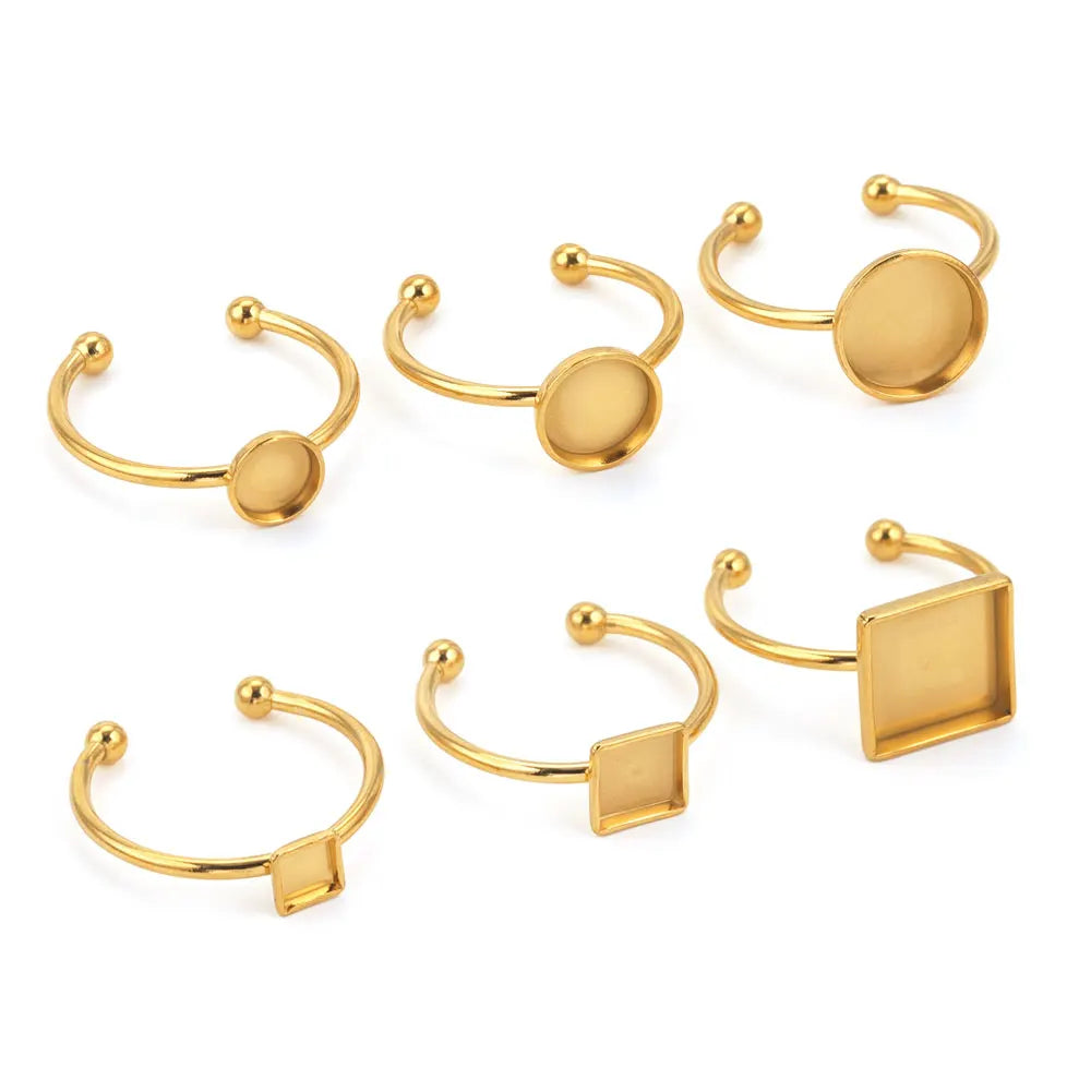 10pcs Adjustable Stainless Steel Open Ring Settings Blank Base Bezel Cabochons Rings For Jewelry Making DIY Finger Ring Blank