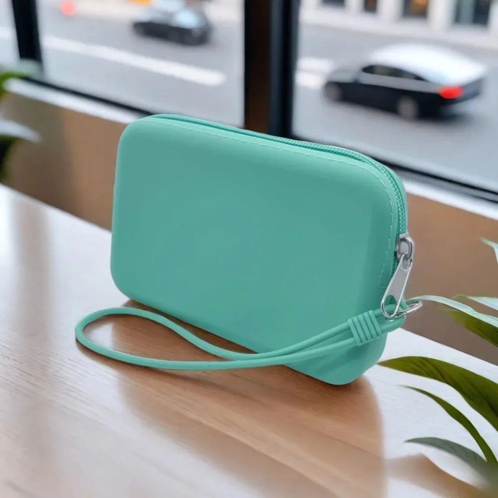 Solid Color Cosmetic Bag Portable Rectangle Silicone High Capacity Coin Purse Headphone bag Small Item Bag Stationery bag Women