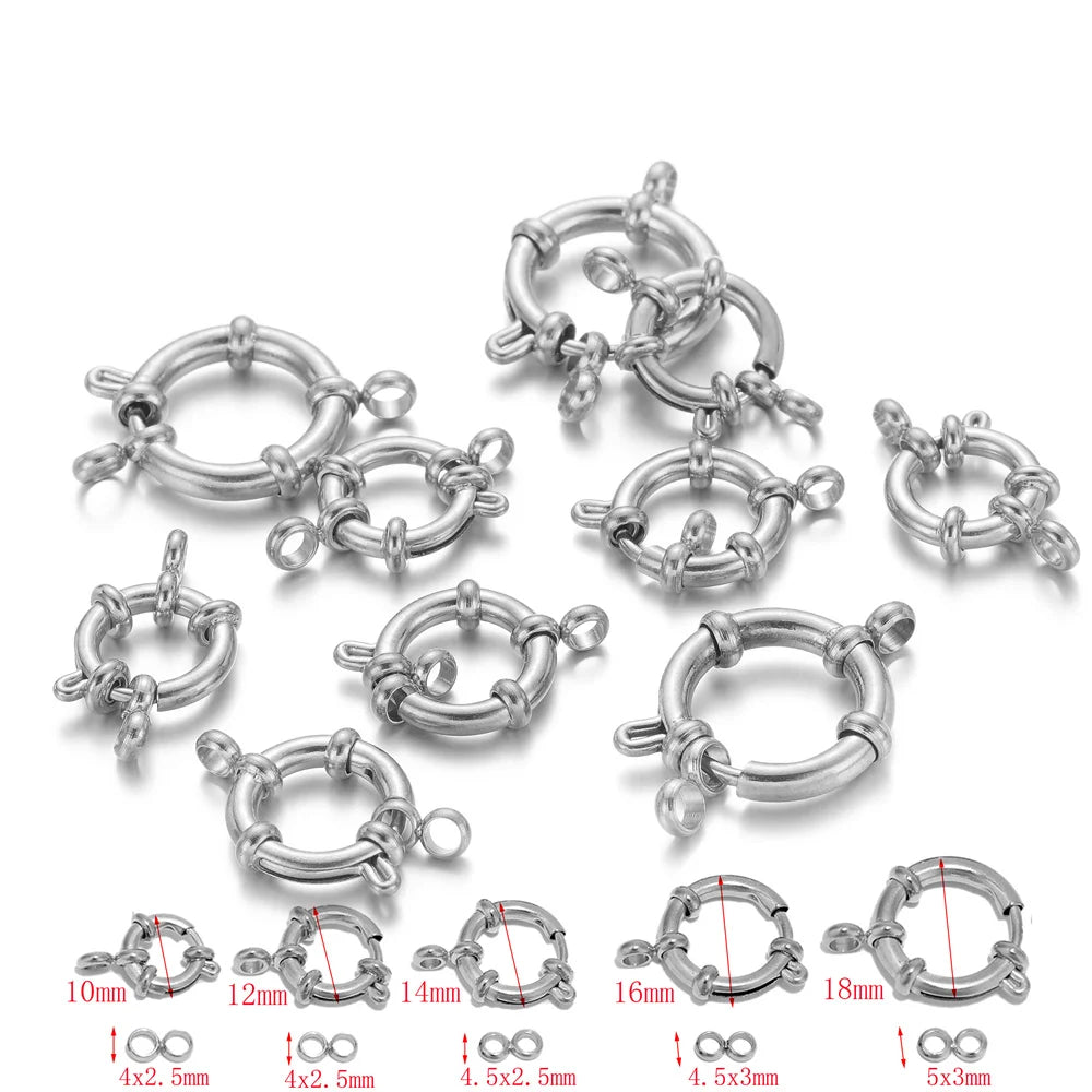4pcs Stainless Steel Gold Round Spring Clasps Hooks for Bracelet Clavicle Necklace Clasp Connectors DIY Jewelry Making Supplies