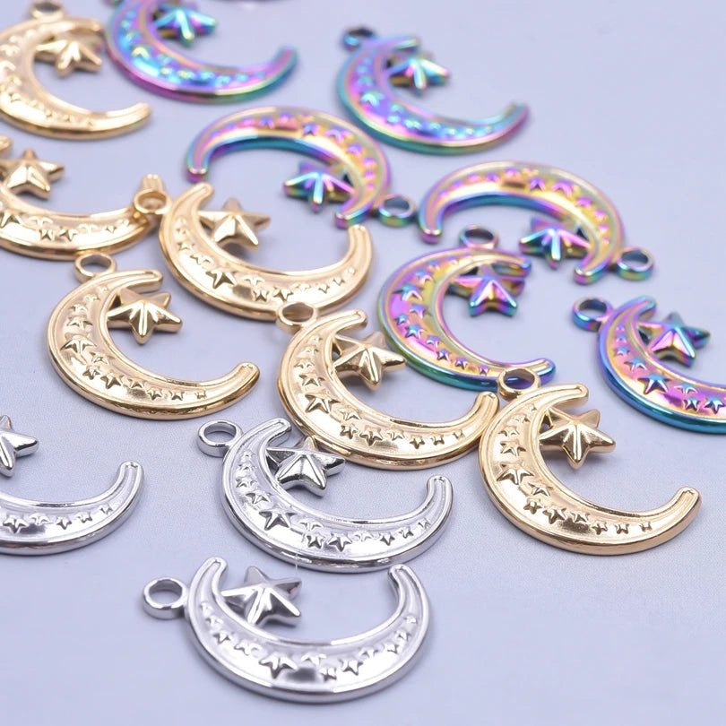 10pcs/lot Stainless Steel Crescent Moon Sun Pendants Moon Girl Friendship Mushroom Forest Charms Jewelry Making Findings No Fade
