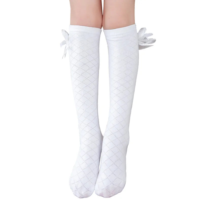 Knee High Girls Socks for Kids Children Golf Cotton Bow Long Tube Stitch Sock Baby Toddler Little Princess Popular Tall Calf