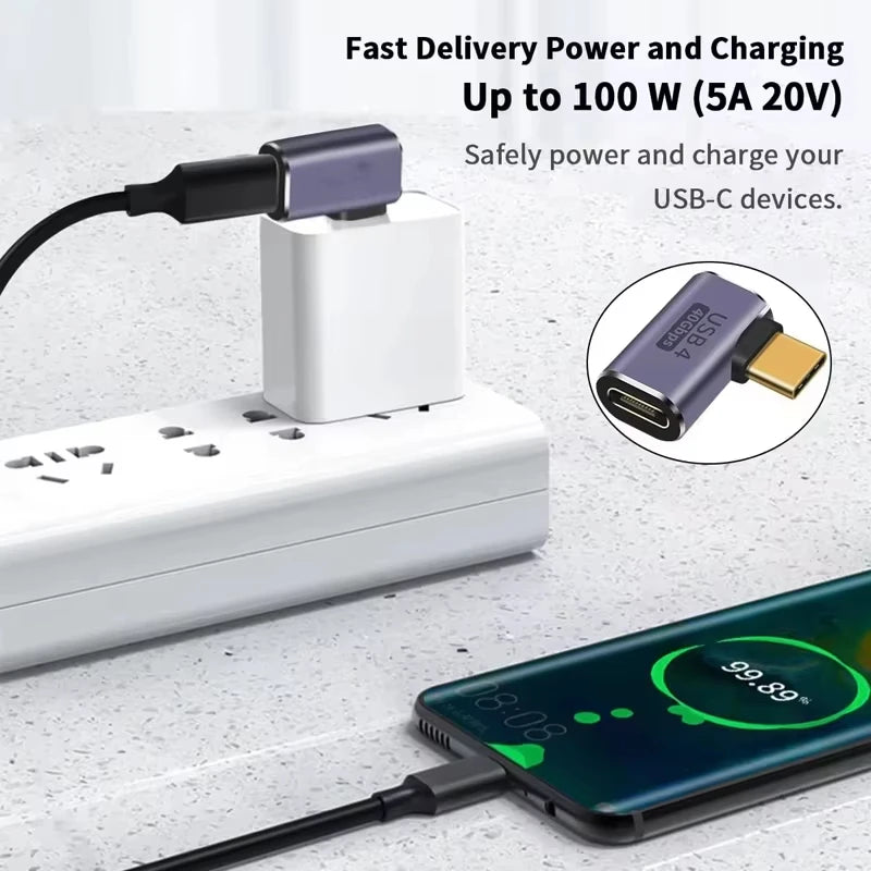 USB4.0 40Gbps OTG USB C 90 Degree Adapter 100W 5A Type C to Type C Fast Charging Converter USB C Data Adapter For Macbook 8K60HZ
