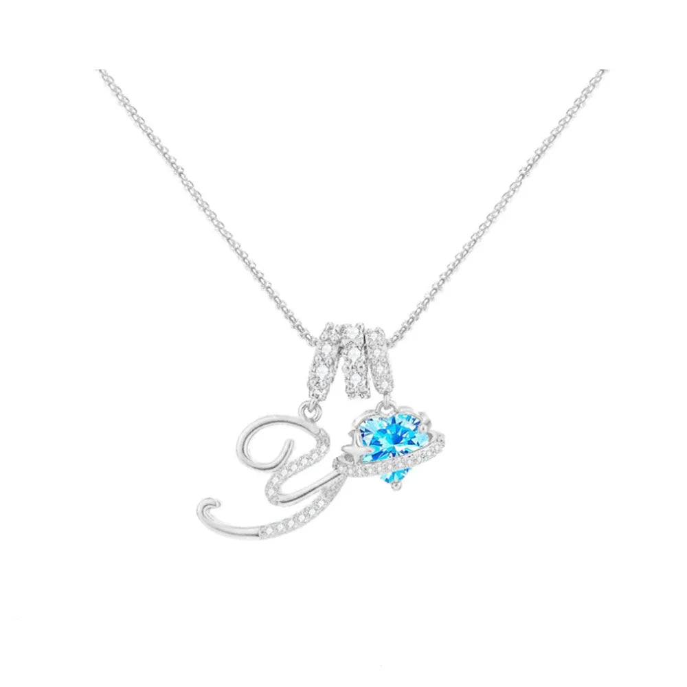 Heart-shaped Necklace with the Initial of a Lady, Zircon Pendant, English Diamond Jewelry, Suitable for Friday