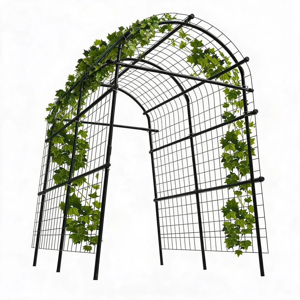 Metal Garden Arch Trellis, 7.6Ft Black for Raised Beds, Plant Support for Cucumbers & Climbing Vegetables with 7 Horizontal Pipe