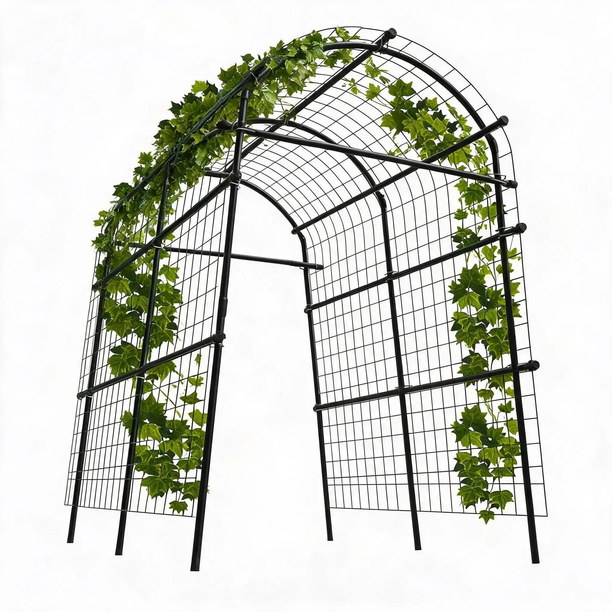 Metal Garden Arch Trellis, 7.6Ft Black for Raised Beds, Plant Support for Cucumbers & Climbing Vegetables with 7 Horizontal Pipe