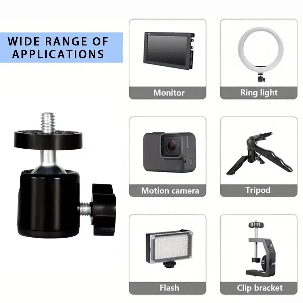 Universal 1/4" Screw Ball Head Adapter for Tripod, Light Stand, Projector & Camera, 360° Rotating Aluminum Alloy Bracket
