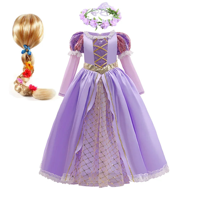 Rapunzel Princess Dress for Girls Tangled Cosplay Costume Kids Halloween Christmas Carnival Birthday Party Fancy Clothes