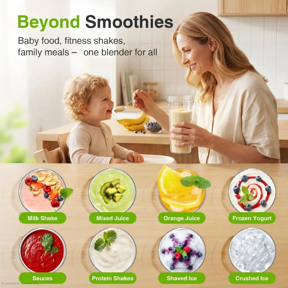 Personal Blender for Smoothies with 3x22oz To-Go Cups, 22000 RPM, Detachable Blade, Portable, Black