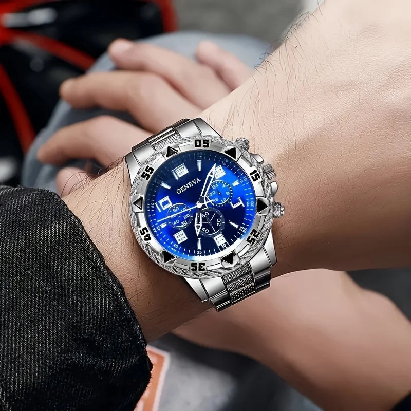 4pcs/1pcs fashionable men's quartz watch - stainless steel strap, round zinc alloy case, electronic sports