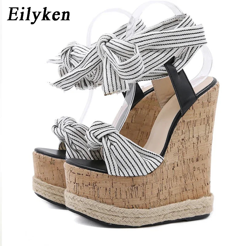 Eilyken GLADIATOR Ankle Lace-Up Women Sandals Fashion Platform Wedges Heels Open Toe Banquet Party Ladies Summer Shoes