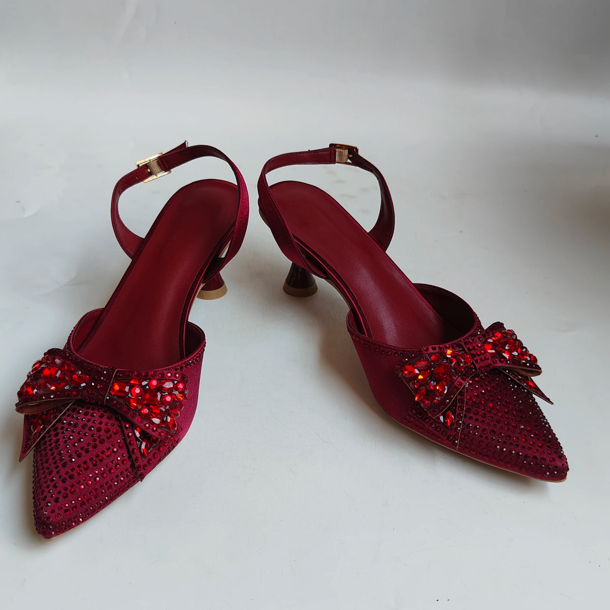 Insightlink New Orange Bow Crystal Slingback Heels Matching Grid Rhinestone Clutch Set Women Bridal Wedding Formal Party Kit