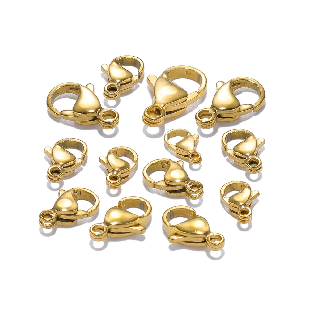 25pcs 18K Gold Stainless Steel Lobster Clasps Hooks for DIY Necklace Bracelet Chains Fashion Jewelry Making Findings Supplies