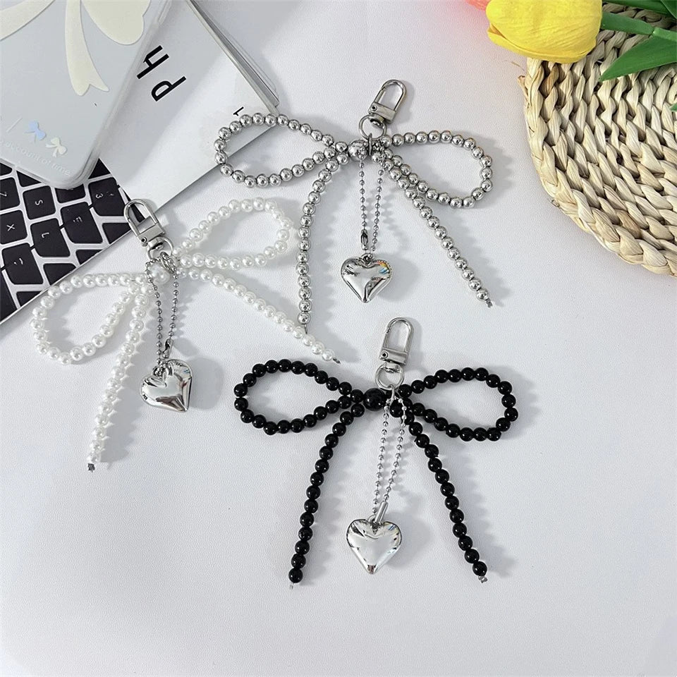 Beauty Pearl Bow Strap Love Pendant Sweet And Versatile Keychain Backpack Pendant For Women