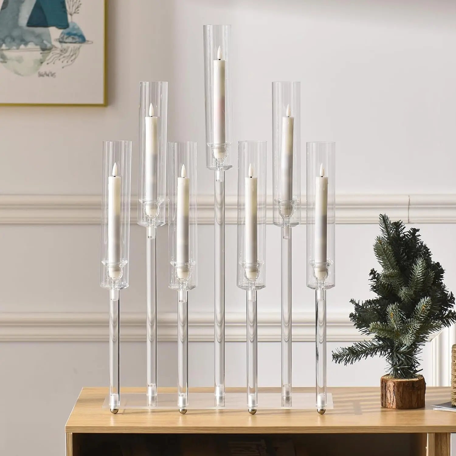 4pcs 7-Arm Acrylic Candlestick Clear Candelabra 26.5 Inch Tall for Wedding Birthday Party Living Room Decor
