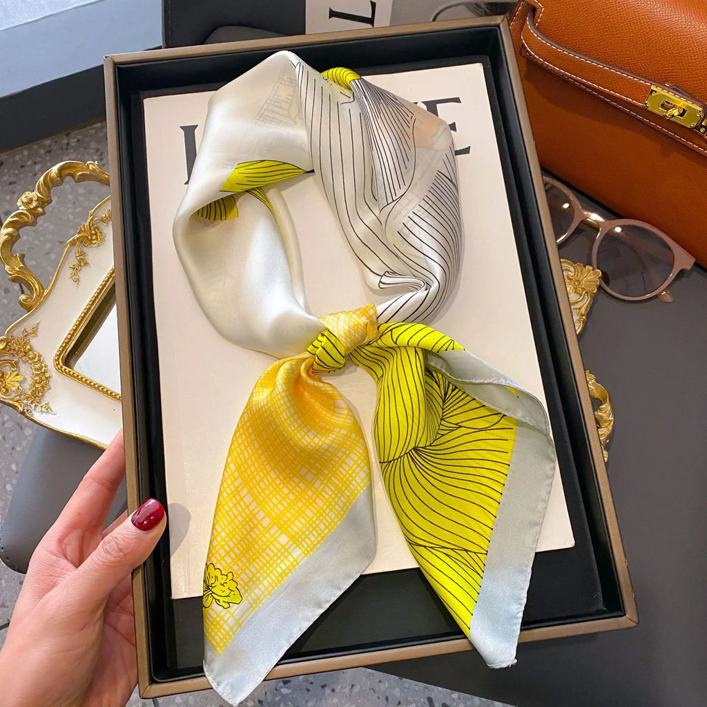 Luxury Design Silk Shawl Square Scarf For Women Satin Hijab Fashion Wraps Neckerchief Female Hair Bands Ribbon Headband Bandana