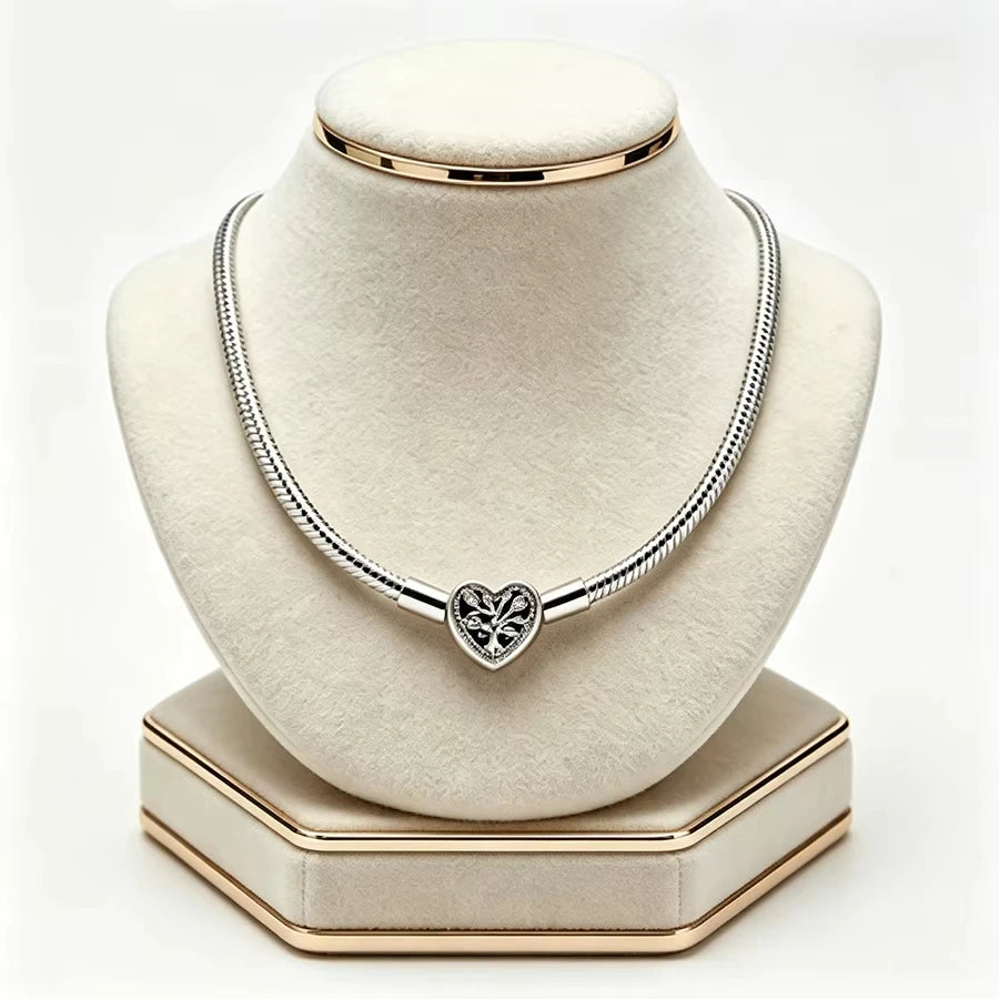 S925 Silver Life Tree Ball shaped Gold Heart Thread Necklace Suitable for Women's Daily Wear DIY Exquisite Jewelry Gifts