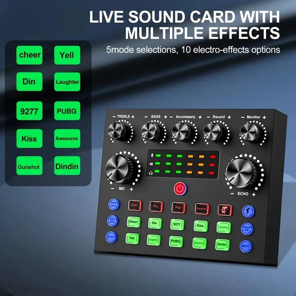 V8S Live Sound Card Podcast Equipment Bundle,with Microphone Set Device,Music/Recording Live Streaming For DJ Disco Device
