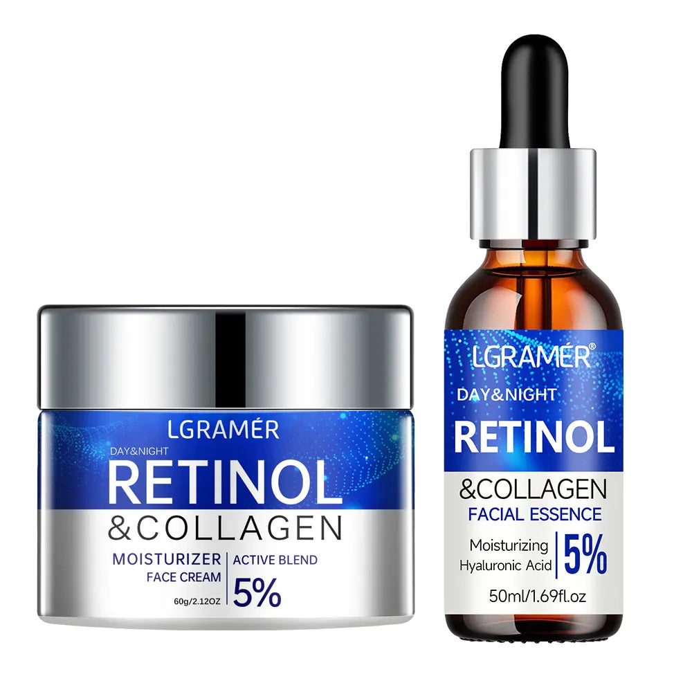 Retinol Cream Serum Combo Set Locks in Moisture Repairs Skin Smoothes Wrinkles Increases Elasticity for Younger Healthier Skin