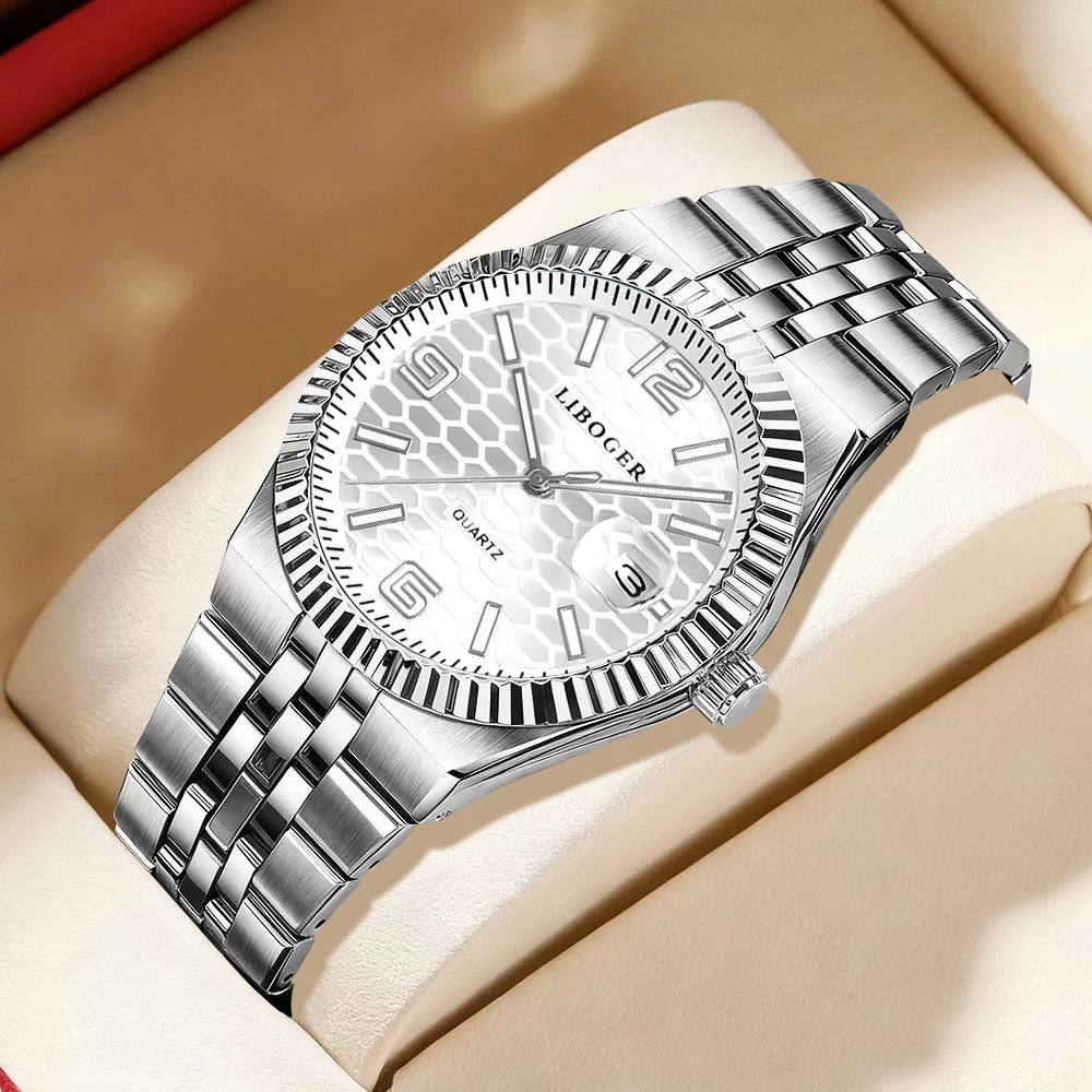 Men's Stylish Fashion Round Quartz Watch Wristwatch Set - Ideal for Daily Wear, Parties, Valentine's Day, Easter, Christmas, New