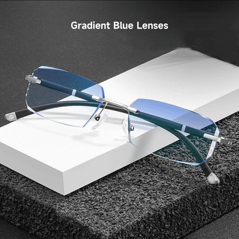 Fashion Diamond Anti-blue Light Reading Glasses Woman Man Rimless Eyewear Blocking Blue Light Protection Eyeglasses +1.0 To +4.0