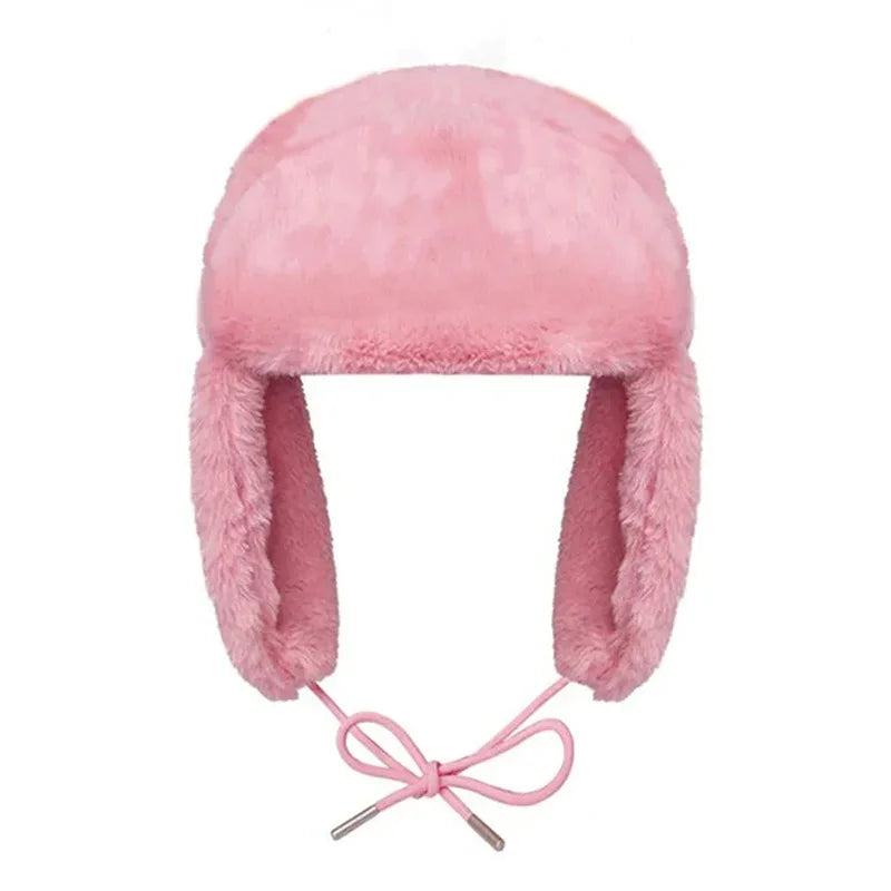 Fashion Dopamine Aesthetic Warm Ear Protection Hat Autumn Winter Street Casual Warm Windproof Caps Solid Color Tie Bomber Hat
