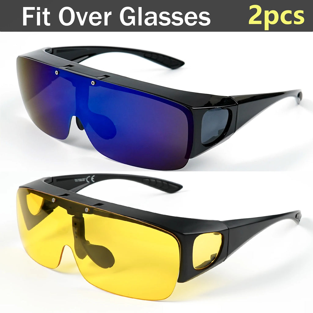 Flip Up Fit Over Glasses Oversized Sunglasses UV400 Side Shield Over Prescription Eyeglasses Night Driving Fishing Shades