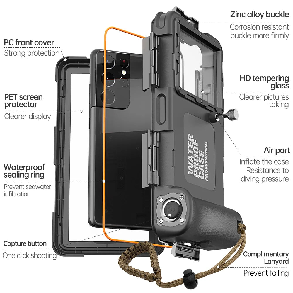 Shellbox Newly Upgraded Multicolor IP68 Standard 15M/50ft Diving/Swimming Photography Professional Diving Waterproof Phone Case