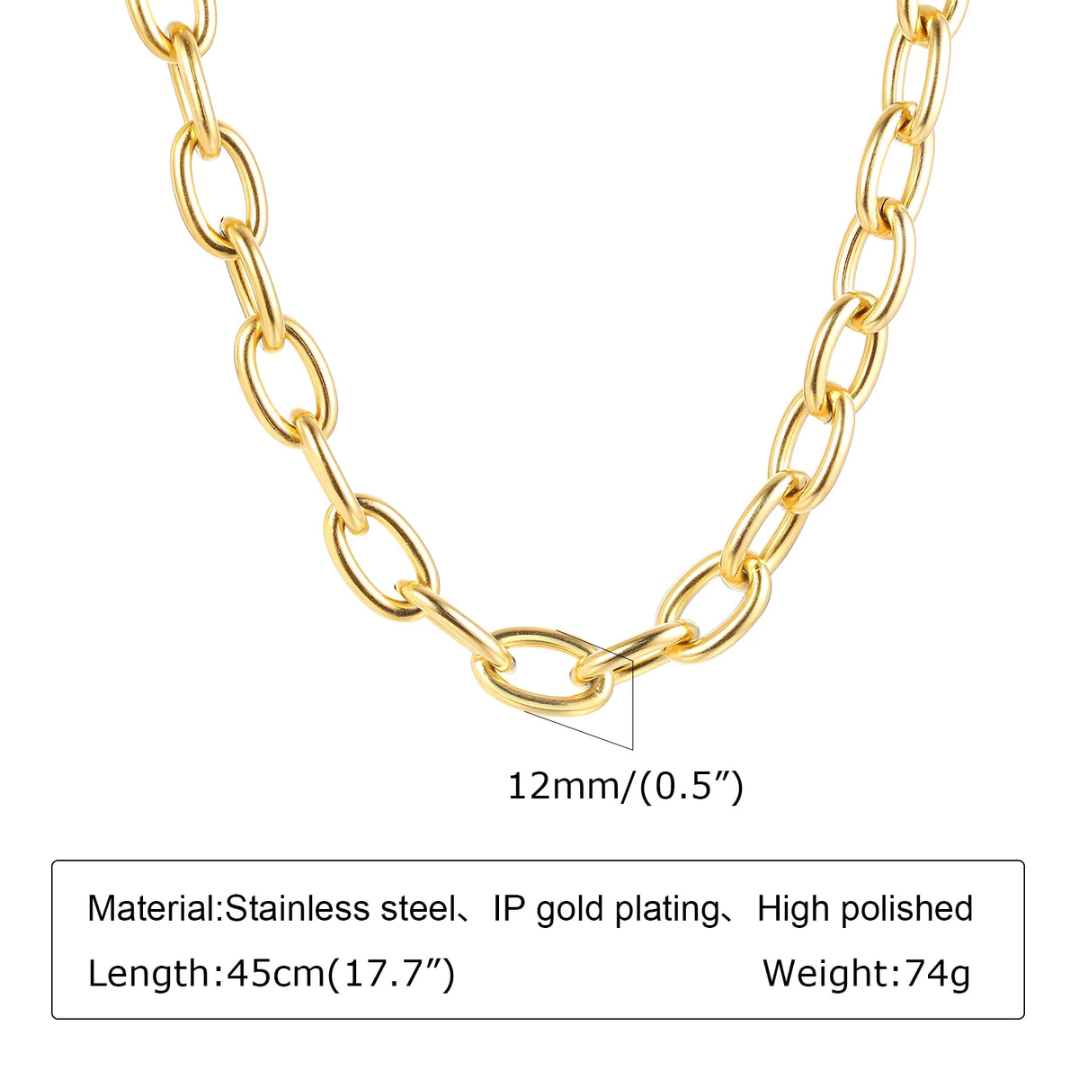 Chunky Gold Plated Link Necklace For Women, Stainless Steel Oval Thick Chain Choker Minimalist Jewelry Trendy Party Jewelry Gift