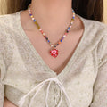 ZAKOL Dopamine Colorful Glass Bead Heart-shaped Pendant Necklaces for Women Sweet Collarbone Chains Necklace Trendy Accessories