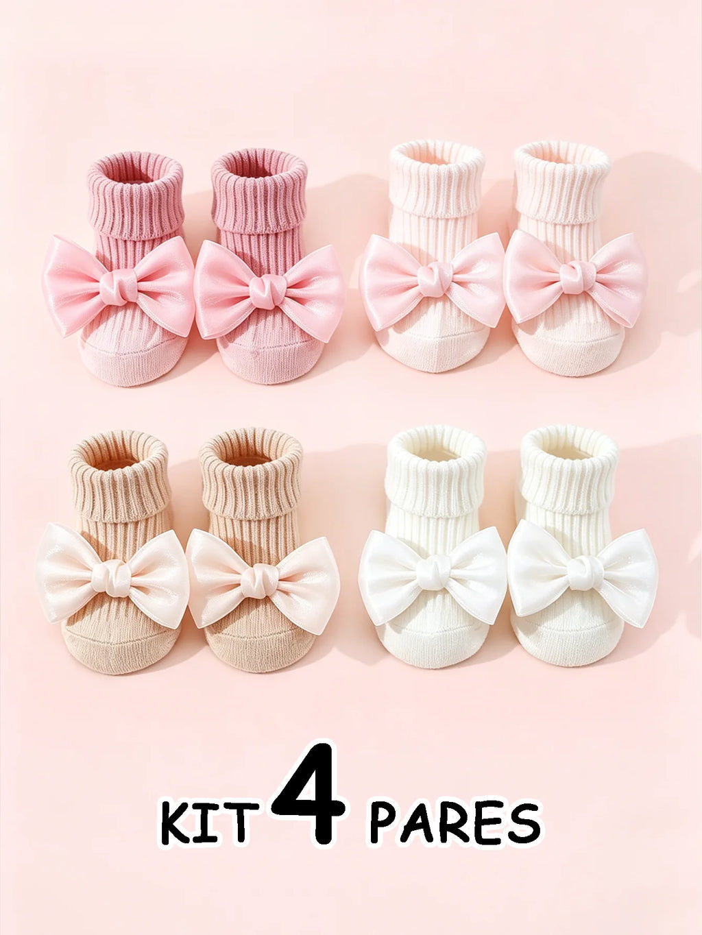 4 Pairs of Baby Girls' Socks Cotton Soft Bow Ankle Socks Anti-Slip Glue Grip Infant Toddler Socks are Suitable for Newborn Aged 0-24 Months Cute Soft and Comfortable for Baby Girl 's First Walkers Daily Wear Gift