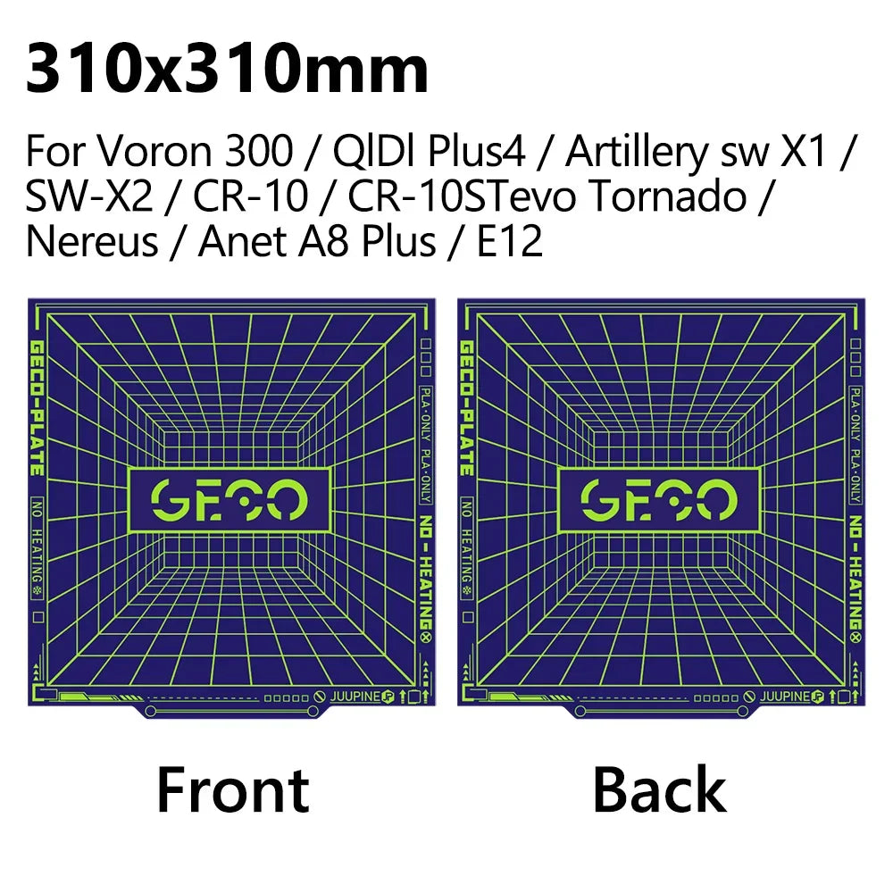 JUUPINE GECO PLA Plate For Bambu Lab Build Plate H2D/H2S/P2S/X1/P1/A1/K2 PLUS/Centauri Carbon Upgrades Cold Plate Super Adhesion