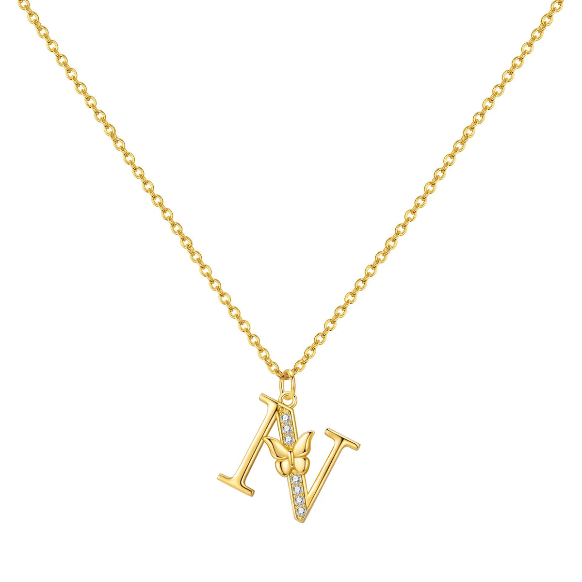 Original 925 Sterling Silver 18K Gold Zircon Butterfly A-Z 26 Letter Y-shaped Chain Necklace For Women Commemorate Jewelry Gift