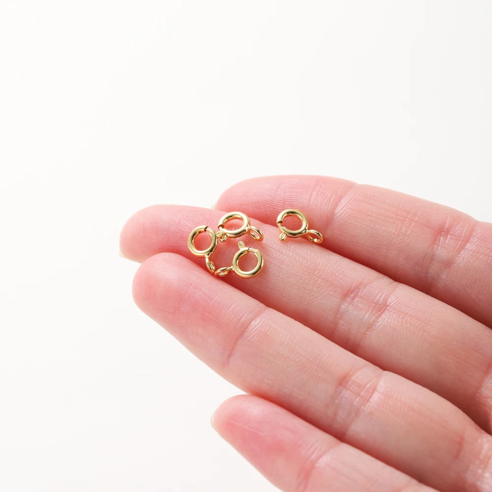 10pcs/ 14K 18K Gold Round Spring Clasp With Jump Ring Open Connect Clasp For DIY Jewelry Necklace Chain Making Accessories