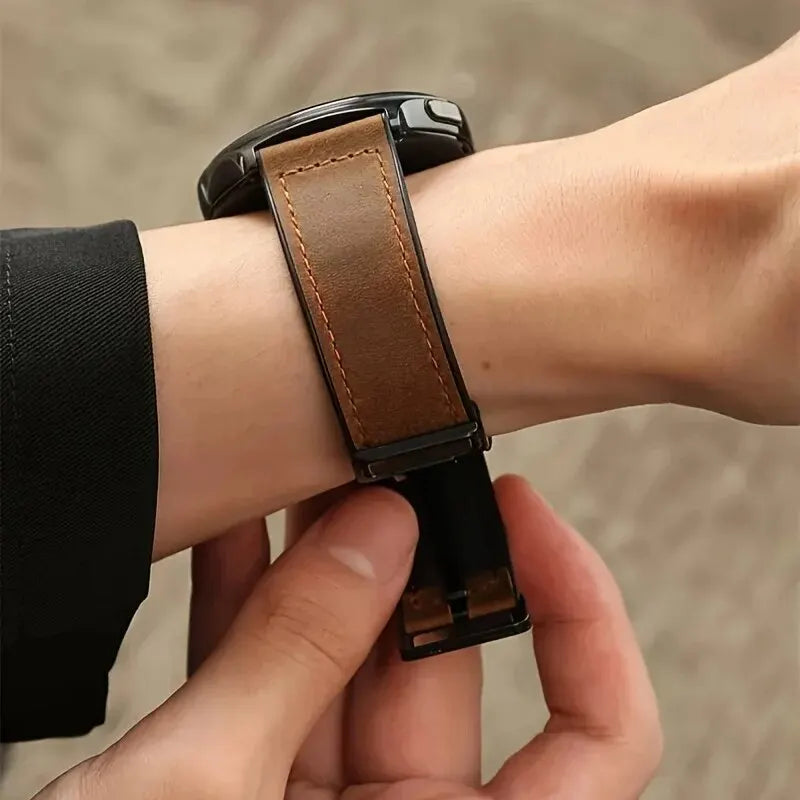 22mm Leather Magnetic Buckle Strap Compatible for Samsung Galaxy Watch 46mm/Gear S3 , Huawei,Garmin Sports Wristband Replace WRI