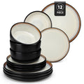 Vancasso AMBER 12/16 Piece Ceramic Dinnerware Set Matte Black Stoneware Plates Set with 4/6 Pcs Dinner Plate/Dessert/Bowl/Soup
