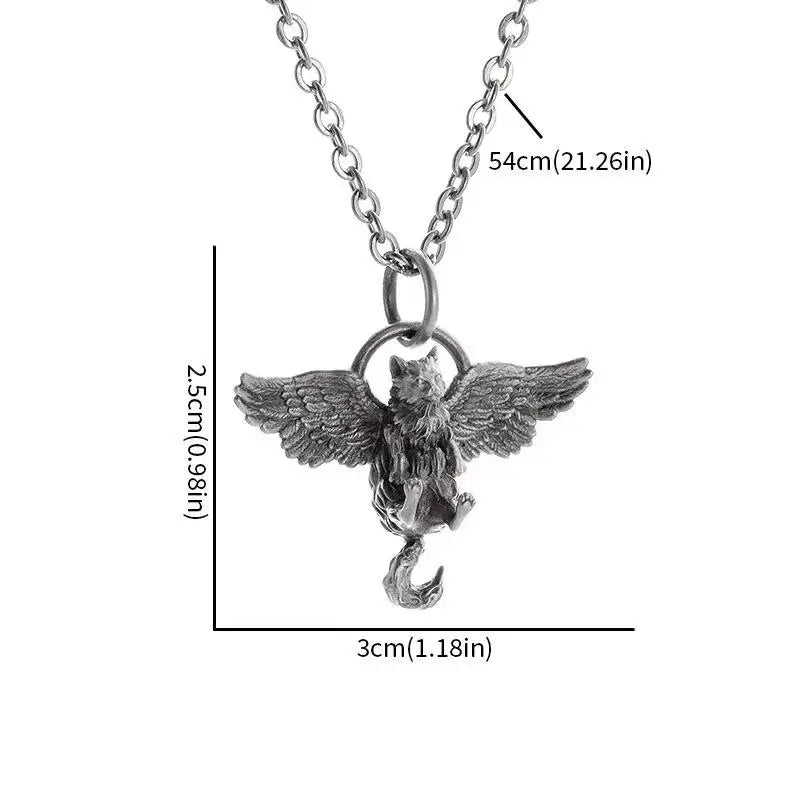 Classic Retro Silver Plated Cute Pet Wing Cat Pendant Necklace for Men Women Fashion Personalized Clavicle Chain Jewelry Gifts