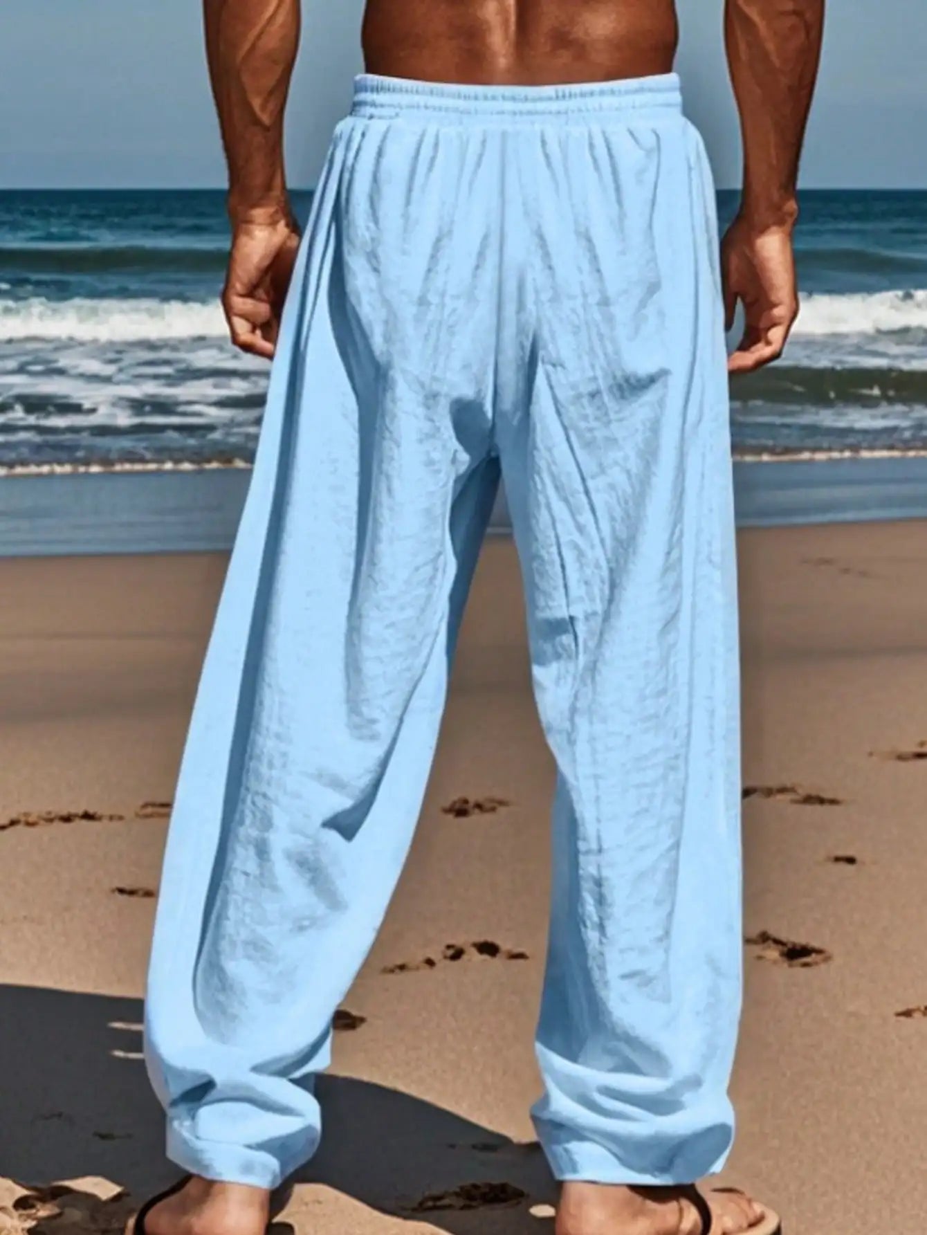Men Linen Wide Leg Casual Pants Loose Lightweight Trousers Breathable Summer Spring Fall Daily Wear
