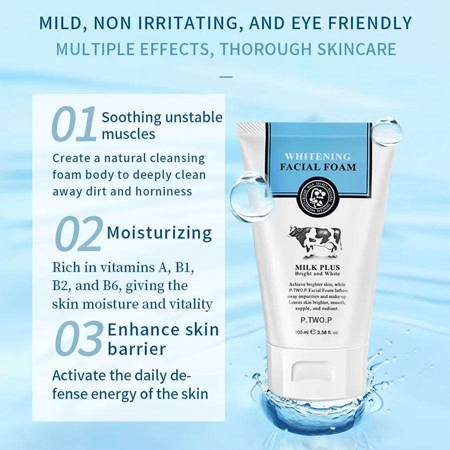 PTWOP Whitening Facial Cleanser Foam Moisturizing Deep Remove Cleansing Acne Milk Oil Control Exfoliating Shrink Pores Face Wash