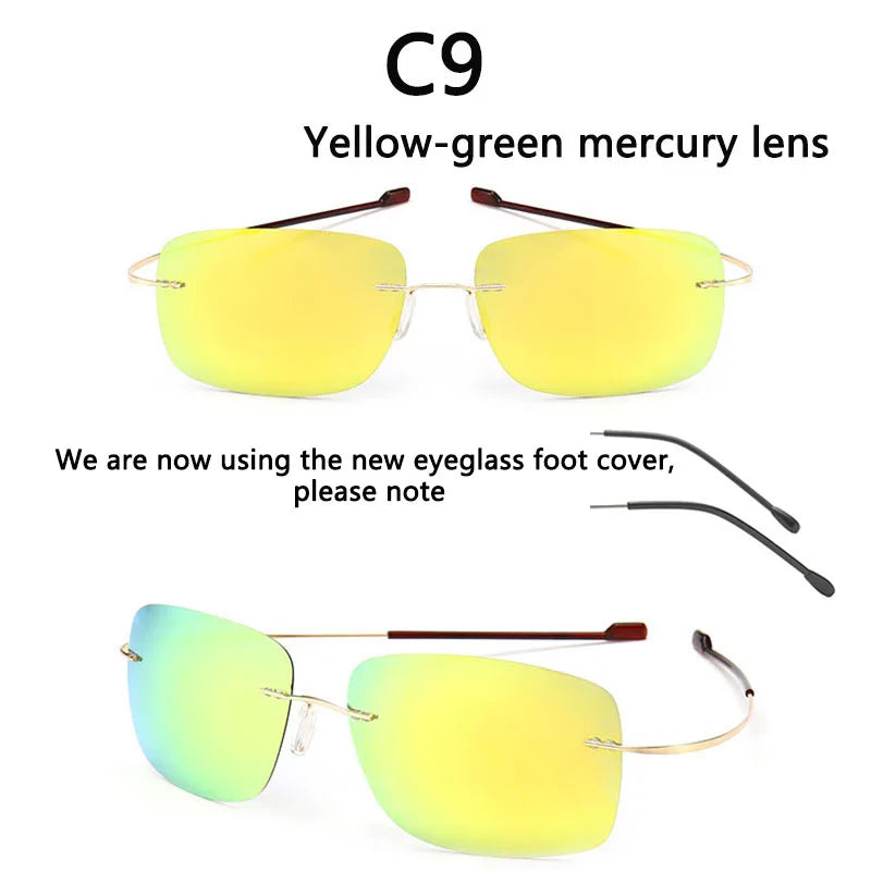 NEW Cool 100% Pure Titanium Rimless sunglasses Polarized Lenses Grey Super Thin Lenses Sun-shade UV protection UV400 spring leg