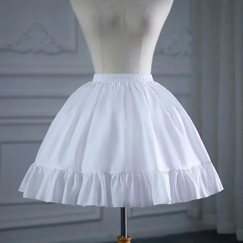 Women Girls Lolita Crinoline Petticoat Cotton Ball Gown Petticoat Short 2 Hoops Underskirt for Cosplay Big Hem Dress White