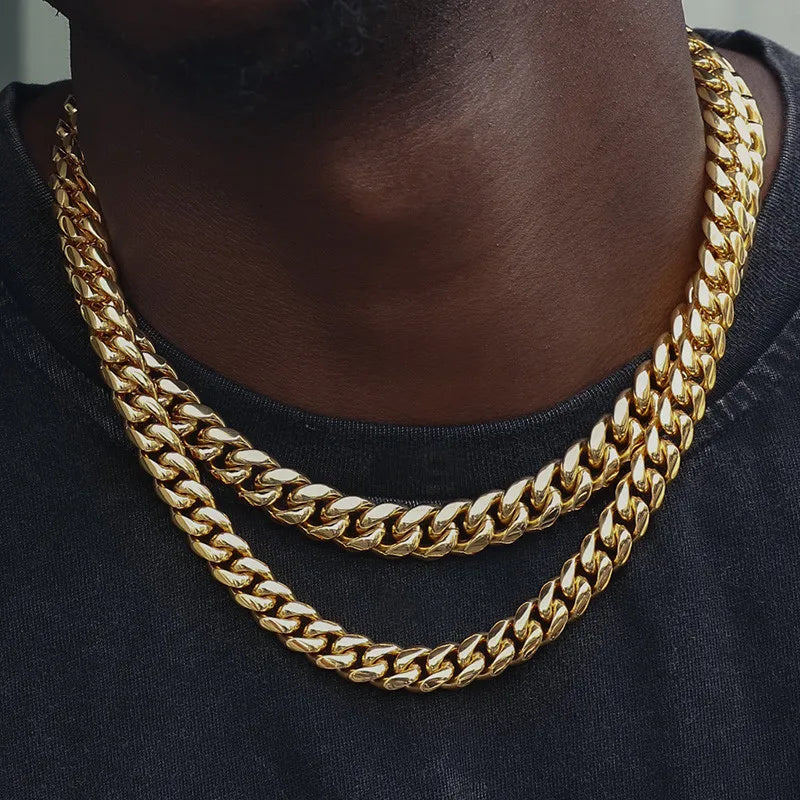 6/8/10/12/14/16MM Hip Hop Cuban Link Necklace For Men Stainless Steel Miami Fashion Jewelry Thick And Thin Rainbow Chains